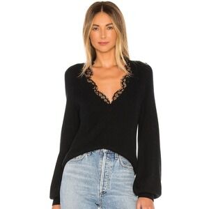 Saylor Sweater  Eugenie Balloon Sleeve Lace V Neck Black Wool Blend Size Medium